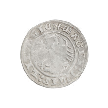 Lithuanian half-grosz, Sigismund I the Old (King of Poland; 1506–1548). Obverse: Pogon turned left;