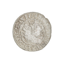 Lithuanian half-grosz, Sigismund I the Old (King of Poland; 1506–1548). Obverse: Pogon (Lithuanian