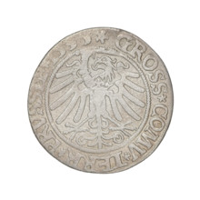 Prussian grosz, Sigismund I the Old (King of Poland; 1506–1548); silver coin, 1533. Obverse: