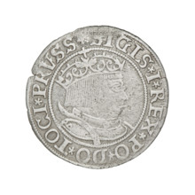 Prussian grosz, Sigismund I the Old (King of Poland ; 1506–1548); silver coin, 1533. Obverse: