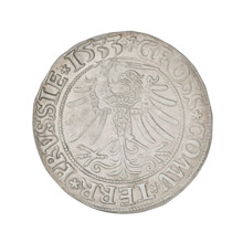 Prussian grosz, Sigismund I the Old (King of Poland; 1506–1548). Obverse: Crowned male bust in