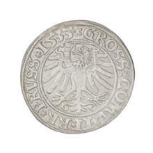 Prussian grosz, Sigismund I the Old (King of Poland; 1506–1548). Obverse: Crowned male bust in