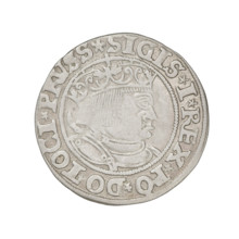 Prussian grosz, Sigismund I the Old (King of Poland; 1506–1548). Obverse: Crowned male bust in