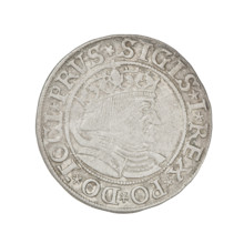 Prussian grosz, Sigismund I the Old (King of Poland; 1506–1548). Obverse: Crowned male bust in