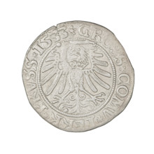 Prussian grosz, Sigismund I the Old (King of Poland; 1506–1548). Obverse: Crowned male bust in