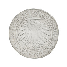 Prussian grosz, Sigismund I the Old (King of Poland; 1506–1548); obverse: crowned male bust in