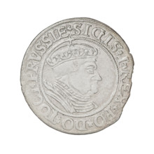 Prussian grosz, Sigismund I the Old (King of Poland; 1506–1548); obverse: crowned male bust in