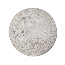 Prussian grosz, Sigismund I the Old (King of Poland; 1506–1548). Obverse: Crowned male bust in