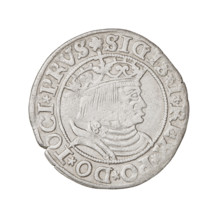 Prussian grosz, Sigismund I the Old (King of Poland; 1506–1548). Obverse: Crowned male bust in