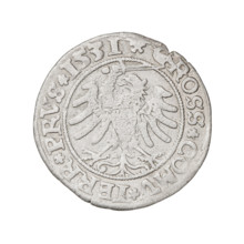 Prussian grosz, Sigismund I the Old (King of Poland; 1506–1548). Obverse: Crowned male bust in