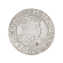 Prussian grosz, Sigismund I the Old (King of Poland; 1506–1548). Obverse: Crowned male bust in