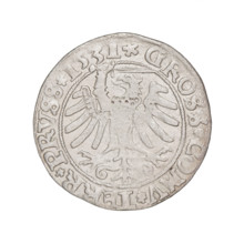 Prussian grosz, Sigismund I the Old (King of Poland; 1506–1548); silver coin (1531). Obverse: