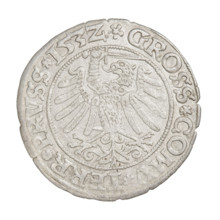 Prussian grosz, Sigismund I the Old (King of Poland; 1506–1548). Obverse: Crowned male bust in