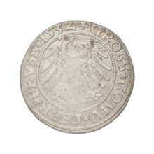 Prussian grosz, Sigismund I the Old (King of Poland; 1506–1548); silver coin (grosz), 1532, Torun,