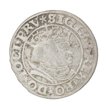 Prussian grosz, Sigismund I the Old (King of Poland; 1506–1548). Obverse: Crowned male bust in