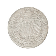 Prussian grosz, Sigismund I the Old (King of Poland; 1506–1548). Obverse: Crowned male bust in