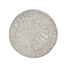 Prussian grosz, Sigismund I the Old (King of Poland; 1506–1548). Obverse: Crowned male bust in