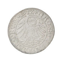 Prussian grosz, Sigismund I the Old (King of Poland; 1506–1548). Obverse: Crowned male bust in