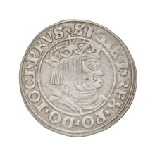 Prussian grosz, Sigismund I the Old (King of Poland; 1506–1548); obverse: crowned male bust in