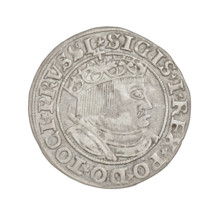 Prussian grosz, Sigismund I the Old (King of Poland; 1506–1548). Obverse: Crowned male bust in
