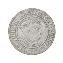 Prussian grosz, Sigismund I the Old (King of Poland; 1506–1548); silver coin, 1534. Obverse: