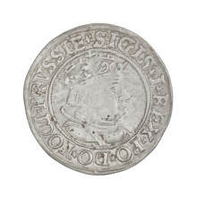 Prussian grosz, Sigismund I the Old (King of Poland; 1506–1548). Obverse: Crowned male bust in