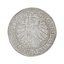 Prussian grosz, Sigismund I the Old (King of Poland; 1506–1548). Obverse: Crowned male bust in