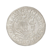 Prussian grosz, Sigismund I the Old (King of Poland; 1506–1548). Obverse: Crowned male bust in