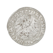 Prussian grosz, Sigismund I the Old (King of Poland; 1506–1548). Obverse: Crowned male bust in