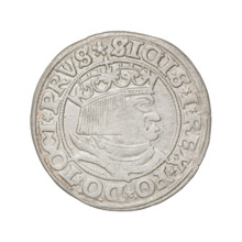 Prussian grosz, Sigismund I the Old (King of Poland; 1506–1548). Obverse: Crowned male bust in