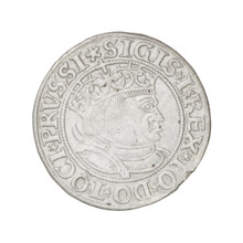 Prussian grosz, Sigismund I the Old (King of Poland; 1506–1548); 1532; Torun, Poland. Obverse: