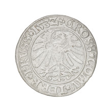 Prussian grosz, Sigismund I the Old (King of Poland; 1506–1548). Obverse: Crowned male bust in