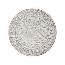 Prussian grosz, Sigismund I the Old (King of Poland; 1506–1548). Obverse: Crowned male bust in