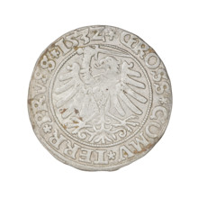 Prussian grosz, Sigismund I the Old (King of Poland; 1506–1548). Obverse: Crowned male bust in