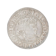 Prussian grosz, Sigismund I the Old (King of Poland; 1506–1548). Obverse: Crowned male bust in
