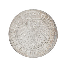 Prussian grosz, Sigismund I the Old (King of Poland; 1506–1548). Obverse: Crowned male bust in