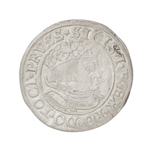 Prussian grosz, Sigismund I the Old (King of Poland; 1506–1548). Obverse: Crowned male bust in