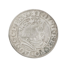 Prussian grosz, Sigismund I the Old (King of Poland; 1506–1548). Obverse: Crowned male bust in
