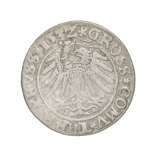 Prussian grosz, Sigismund I the Old (King of Poland; 1506–1548). Obverse: Crowned male bust in