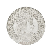 Prussian grosz, Sigismund I the Old (King of Poland; 1506–1548). Obverse: Crowned male bust in
