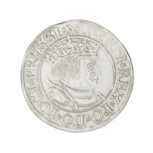 Prussian grosz, Sigismund I the Old (King of Poland; 1506–1548). Obverse: crowned male bust in