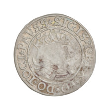 Prussian grosz, Sigismund I the Old (King of Poland; 1506–1548). Obverse: Crowned male bust in