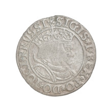 Prussian grosz, Sigismund I the Old (King of Poland; 1506–1548); obverse: crowned male bust in