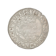 Prussian grosz, Sigismund I the Old (King of Poland; 1506–1548); obverse: crowned male bust in