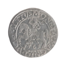 Lithuanian half-grosz, Sigismund II Augustus (King of Poland; 1544–1572). Obverse: Polish Eagle; in