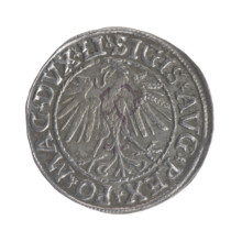 Lithuanian half-grosz, Sigismund II Augustus (King of Poland; 1544–1572). Obv.: Polish Eagle; in