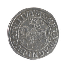 Lithuanian half-grosz, Sigismund II Augustus (King of Poland; 1544–1572). Obverse: Polish eagle; in