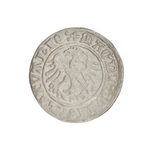 Lithuanian half-grosz, Sigismund I the Old (king of Poland; 1506–1548). Obverse: Pogon turned left;