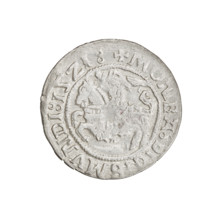 Lithuanian half-grosz, Sigismund I the Old (king of Poland; 1506–1548). Obverse: Pogon (Lithuanian