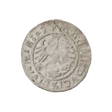 Lithuanian half-grosz, Sigismund I the Old (king of Poland; 1506–1548). Obverse: Pogon (Lithuanian